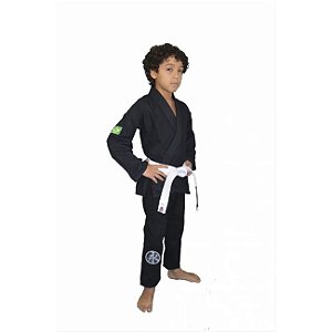 KIMONO JUVENIL JIU JITSU TRANÇADINHO PRETO - KEIKO