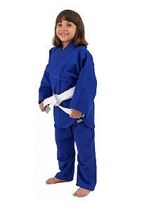 KIMONO JIU JITSU E JUDO COMBATE INFANTIL AZUL COM FAIXA BRANCA - TORAH