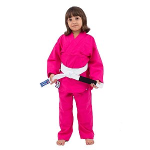 KIMONO JIU JITSU E JUDÔ COMBATE INFANTIL ROSA COM FAIXA BRANCA TORAH