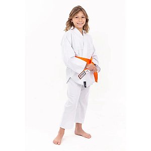 KIMONO JIU JITSU E JUDÔ REFORÇADO FLEX INFANTIL BRANCO COM FAIXA BRANCA - TORAH