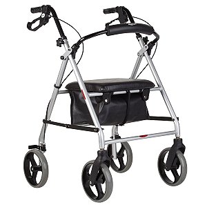 Andador Com 4 Rodas Assento e Cesta Prata Mobilidade Mercur