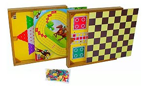 Conjunto 4x1 Jogos de Tabuleiro (Ludo/Xadrez Chinês/Hipismo/Dama)
