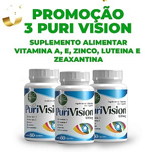 Promoção 3 Potes Puri Vision 60 Cápsulas Suplemento Alimentar Luteina e Zeaxantina