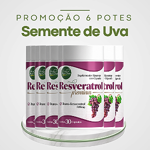 Promoção 6 Potes Semente de Uva – Resveratrol: melhora a circulação, controla o colesterol LDL e o Diabetes
