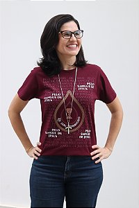 Camiseta Baby look Gota do Sangue de Jesus Bordô