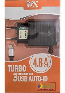 Carregador Turbo Maximidia Saída 3 Usb V8 4.8a