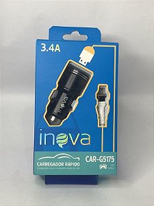 Carregador V8/iphone Veicular Inova Original 3.1a 2usb Metal