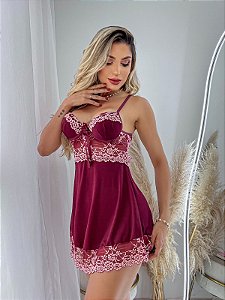 Camisola Microfibra e renda  - Vinho bicolor