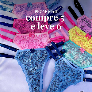 Compre 5 LEVE 6 Calcinhas  Paty - alça dupla bicolor