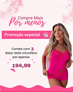 KIT - 3 Babydolls em microfibra - lisos e estampados