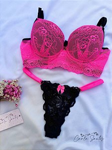 Conjunto Jade - Preto e Pink Neon