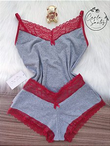 Baby doll Cotton e renda - Vermelho