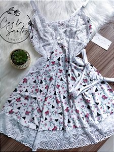 Camisola microfibra Sem bojo - Branca Floral