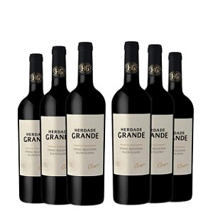 Caixa com 6 Gfs Vinhos Tinto Português Herdade Grande Colheita Selecionada Clássico 2019 750ml