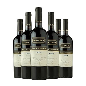 Kit 6 Vinhos Tinto Chileno Santa Ema Gran Reserva Merlot 2022