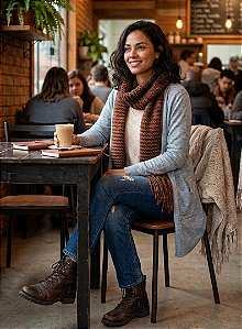 Cachecol de Tricot Feito à Mão com Franjas