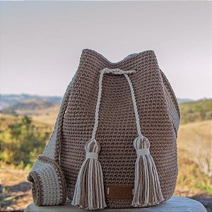 Bolsa Saco Feminina de Crochê com Tassel