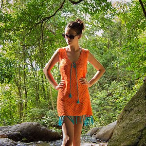 Saída de Praia Vestido Tricot com Tassel