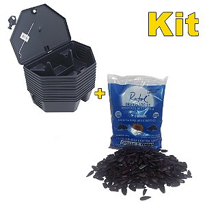 KIT 10 Porta Iscas + Raticida Ratol Girassol ChemoNE Saco (20x50g)1Kg