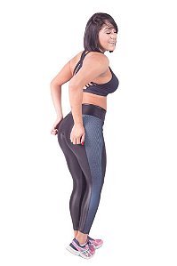 Legging Fitness Cirrê Preta DetalhesTexturizados Azul Tecido Rosset