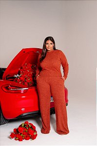 Conjunto em Malha Canelado Plus Size