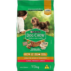 Dog Chow Extra Life Cães Adultos Carne, Frango e Arroz Raças Mini e Pequenas - 3Kg