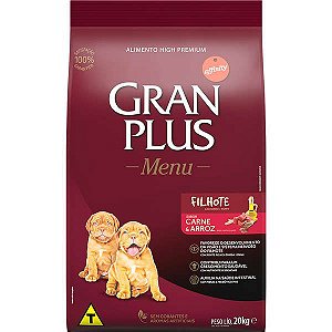 Gran Plus Menu Cães Filhotes Raças Médias Carne 20Kg