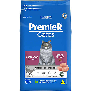 Premier Ambientes Internos Gatos Castrados 7 a 11 Anos Frango 1,5kg