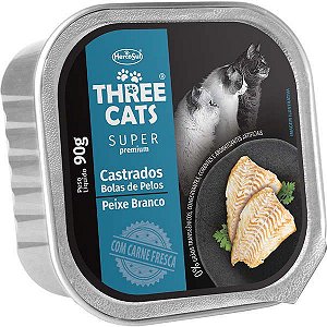 Ração Úmida Pate Super Premium Three Cats Castrado Peixe Branco - 90g