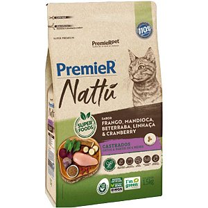 Premier Nattu Gato Adulto Castrado Mandioca - 1,5kg