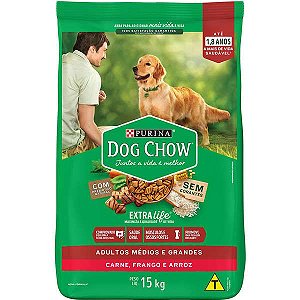 Dog Chow Adulto Raças Médias Carne Frango e Arroz 15Kg