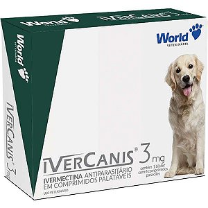 Antiparasitário IverCanis 3mg - para Cães de 15 Kg - 4 comprimidos