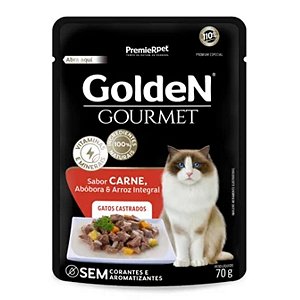 Sache Golden Gourmet Gato Castrado Carne, Abóbora e Arroz 70g