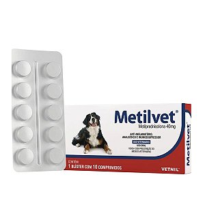 Metilvet Anti-inflamatório 40mg Cães e Gatos - 10 Comprimidos