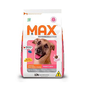 Max para Cães Adultos de Porte Médio e Grande Sabor Frango e Arroz 20kg
