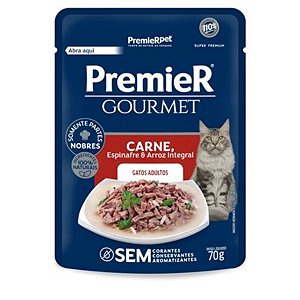 Sache Premier Gourmet Gato Adulto Carne e Espinafre 70g