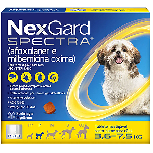 Antipulgas, Carrapatos e Vermífugo NexGard Spectra para Cães de 3,6 a 7,5 Kg 3 Comprimidos
