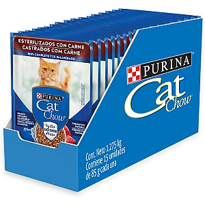 Sache Cat Chow Castrado Carne ao Molho 85g Kit 15 Unidades