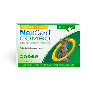 Nexgard Combo Gatos 0,9ml 2,5 a 7,5kg 3 Pipetas