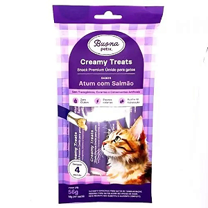 Snack Buona Petix Creamy Sabor Atum Com Salmão Para Gatos 56g