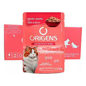 Sachê Origens Gatos Adultos e Filhotes Carne 85g Kit Com 18 Unidades