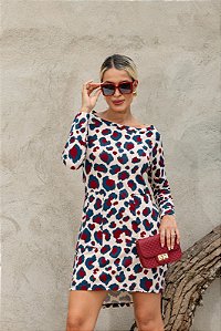 VESTIDO MANGA LONGA ONÇA C/ MARINHO