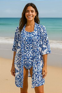KIMONO AZULEJO PORTUGUÊS - MODA PRAIA