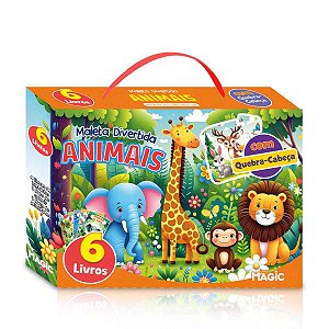 Coleção Maleta Animais Kit 4 Livrinhos 2 Atividades + Quebra-cabeça