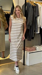 Vestido Midi Bege Listras