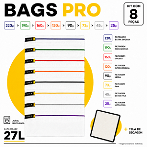 Kit Bags Full Mesh - 27L com 8 Bags + Tela de secagem