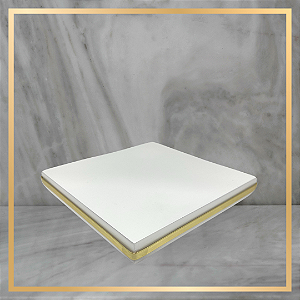Expositor Base Quadrada Branca e Dourado - 10 cm