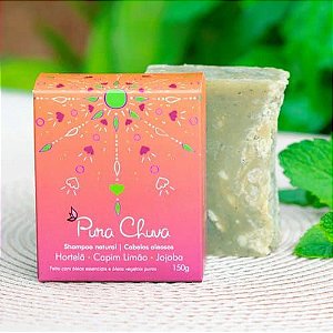 Shampoo Natural em barra Hortelã, Capim Limão e Jojoba – Cabelos Oleosos - 150 g - Pura Chuva 