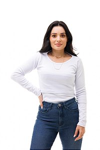 BLUSA FEMININA MANGA LONGA GOLA REDONDA COM ABERTURA PARA AMAMENTAÇÃO BRANCA