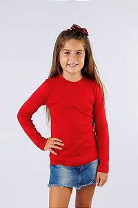 BLUSA DE MANGA LONGA E GOLA REDONDA INFANTIL DE RIBANA - UNISSEX 1 AO 12 ANOS - VERMELHA